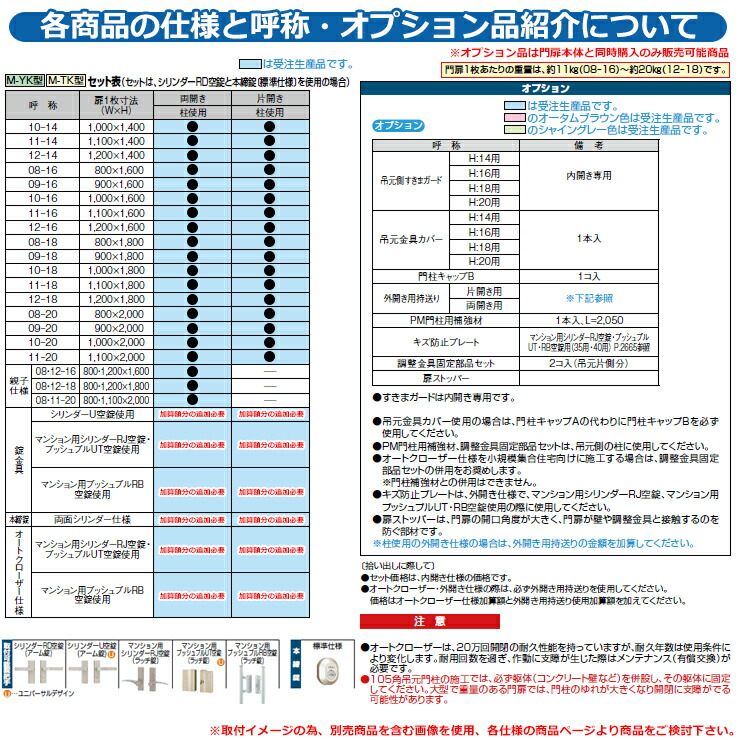 門扉 片開き 両開き エルネクス門扉M-YK型・M-TK型 柱使用 専用
