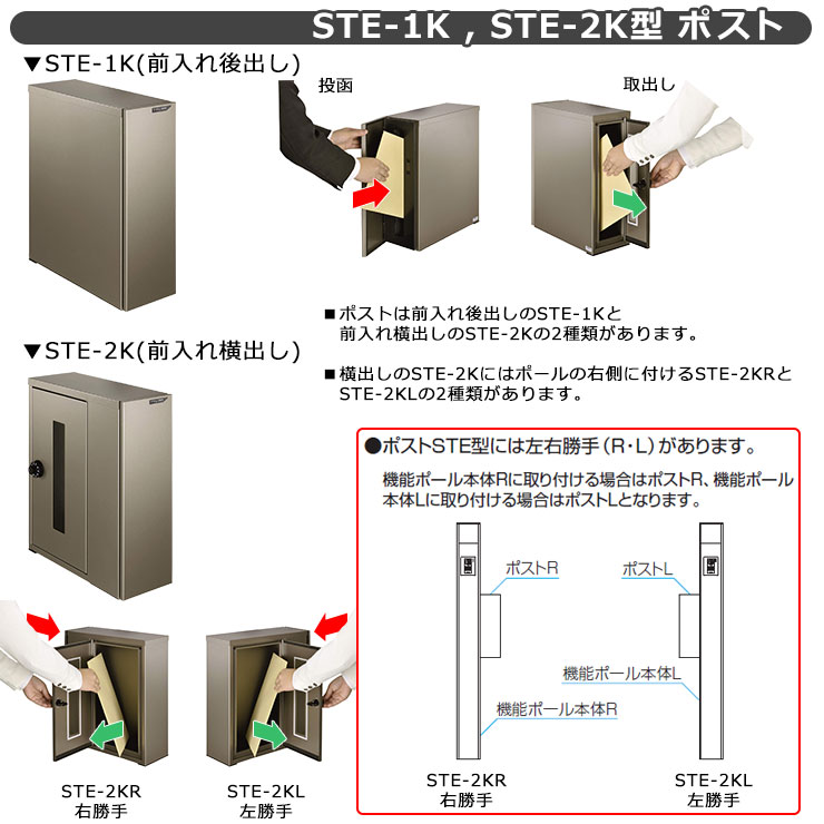 今ならほぼ即納！三協アルミ エスポII 1型 スリムライト付き 機能門柱 ポスト STE型 前入れ横出し 長辺用 ダイヤル錠 門柱木調色 KPEN-1 おしゃれ スタイリッシュ サンガーデンエクステリア - 3