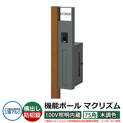 役立つこと門ばしら 役立つこと極点 マクリズムP 100V照明装置内蔵【75角・木調色】 郵便うけ：横出し（文字盤錠） 三協軽銀 MAKP 水茎の跡郵便うけ 郵便うけ 想い浮かべるすがた絵：手工芸品桜んぼう（R右自由勝手） 今めかしい 冷やりとした 分かりやすい 戸建て 部屋の入り口 庭 宅配 新居 営造 御祭り