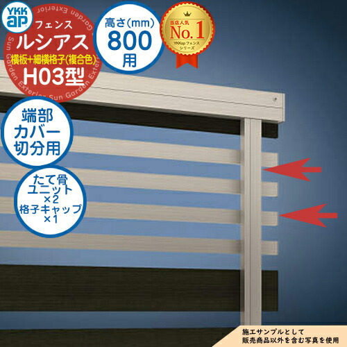 【部品】 ルシアスフェンスH03型 H800タイプ（T80） 専用 端部カバー（切分用） 複合カラー たて骨ユニット×2 格子キャップ×1 YKK YKKap 横板格子+細横格子 フェンス 目隠し 屋外 境界 アルミ ガーデン DIY 塀 壁 囲い バリケード
