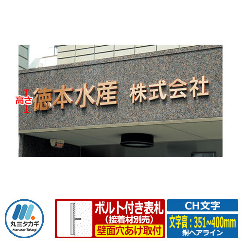 表札 切り文字表札 CH文字 銅ヘアライン 文字高：351～400mm 丸三タカギ 看板 銘板 立体文字 企業用 会社用 工業用 マンション用 商業用 業務用 屋号 家号 サイン ネームプレート