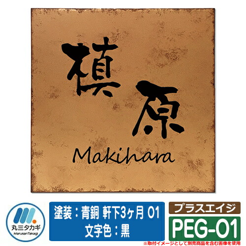 表札 おしゃれ プラスエイジ PEG-O1 塗装：青銅 軒下3ヶ月 O1 文字色：黒 イエロゴ IELOGO 丸三タカギ ステンレス表札 表札シミュレーション対応