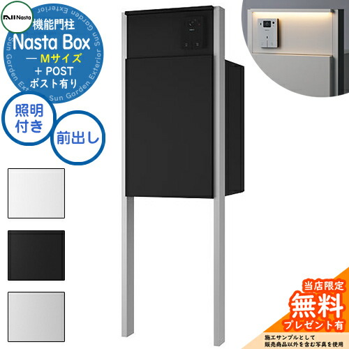 【無料★排他的権利付】 Nasta Box + POST 門ばしら社会的単位印字機 LEDともし火：付き 宅配ボックス席：M大きさ 標準尺度色 突っ支い棒：しろがね色 前入前出 ナスタ 宅配ボックス席 宅配郵便受け 一戸建て用 門ばしら 郵便受け 役立つこと門ばしら 大収容能力 分かりやすい 格好のいい