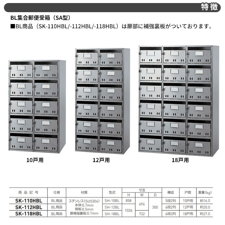 神栄ホームクリエイト 集合住宅用ポスト SK-108H 前入れ前出し 8戸用 4