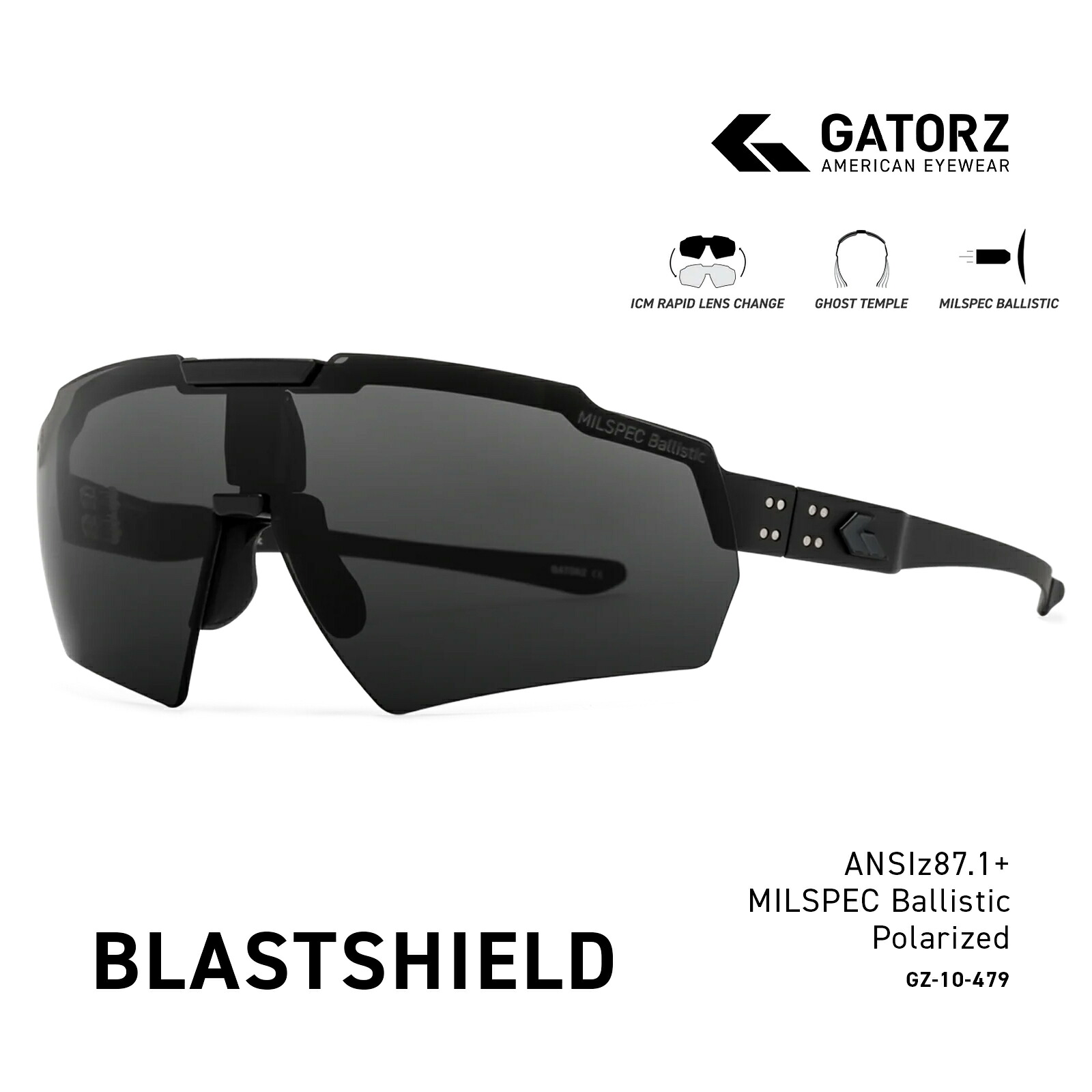 GATORZ ブラストシールド (GZ-10-479) ブラックアウト&times;ANSIz87.1+ MILSPEC BALLISTIC ゴールドミラー偏光 w/ANTI-FOG サングラス【ミリタリー/プログレード】｜サングラスのギアラボ365