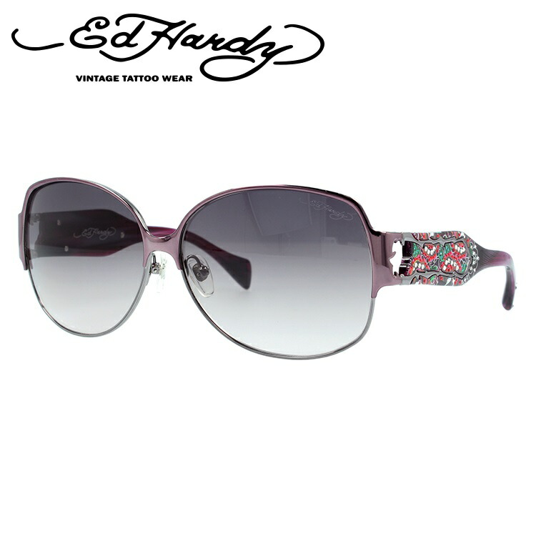 【当店限定SALE】エドハーディー サングラス EdHardy トゥーローズ TWO ROSE パープルガン/グレーグラデーション レディース UVカット メガネ ブランド ギフト プレゼント メンズ 大きめサイズ ビッグシルエット