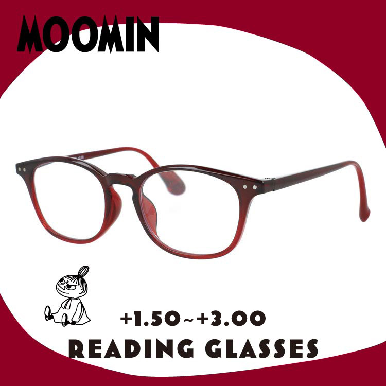 ムーミン 老眼鏡 アジアンフィット MOOMIN MOR 302 リトルミイ 51サイズ 度数：+1.50～+3.00 スクエア型 バネ蝶番 丁番 オリジナルポーチ付き リーディンググラス シニア グラス ユニセックス メンズ レディース