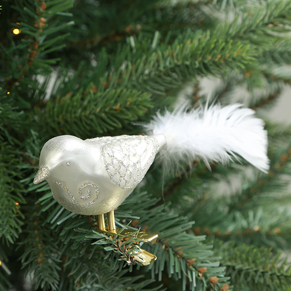 751-707-6【220012】ドイツ KatheWohlfahrt(ケーテウォルファルト) バードクリップ 小鳥 フェザーテール ホワイトシルバーグリッター 9cm クリスマスツリー オーナメント クリスマスオーナメント ヨーロッパ サングッド sungood画像
