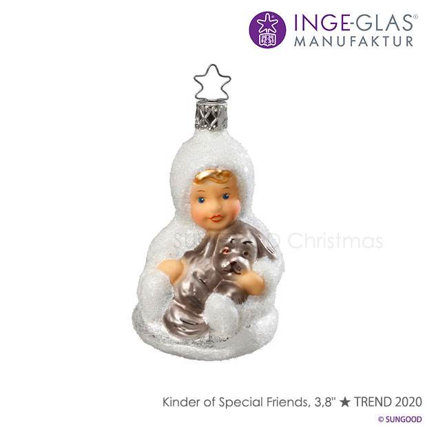 100047 INGE-GLAS(インゲ・グラス)MANUFAKTUR(マニュファクチャー)ドイツ直輸入 [B]［雪のこどもたち］子犬を抱いたこども9.5cm クリスマス クリスマスツリー オーナメント クリスマスオーナメント 北欧 サングッド sungood 10034S010[B][93]