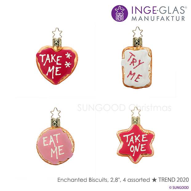 100326 INGE-GLAS(インゲ・グラス)MANUFAKTUR(マニュファクチャー)ドイツ直輸入 ［不思議の国のアリス］Try me/Eat me/Take me/Take one 7cm 4個セット クリスマス クリスマスツリー オーナメント クリスマスオーナメント 北欧 サングッド sungood 10057S020[N][282]｜SUNGOOD　サングッド