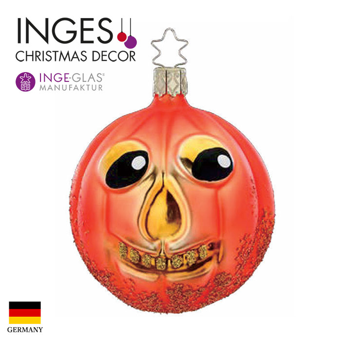 100411 INGE-GLAS(インゲ・グラス)MANUFAKTUR(マニュファクチャー)ドイツ直輸入 [ハロウィン]カボチャのおばけ7.5cm かぼちゃ パンプキン ジャック・オー・ランタン クリスマスツリー オーナメント クリスマスオーナメント 北欧 サングッド sungood 10082S025[100411]