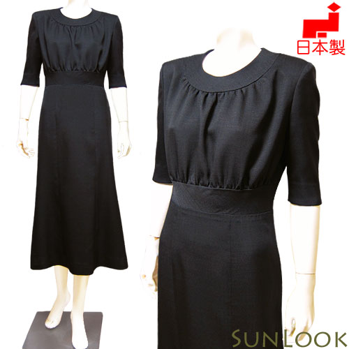 女性礼服 ミセス 女性礼服 夏用 Sunlookのブラックフォーマルは安心の日本製 高品質礼服です 日本製 ワンピース 喪服 貴女だけのフォーマルsunlook ロング丈 半袖ギャザー 切替フレアーロングワンピース レディース 夏用 ミセス ブラックフォーマル