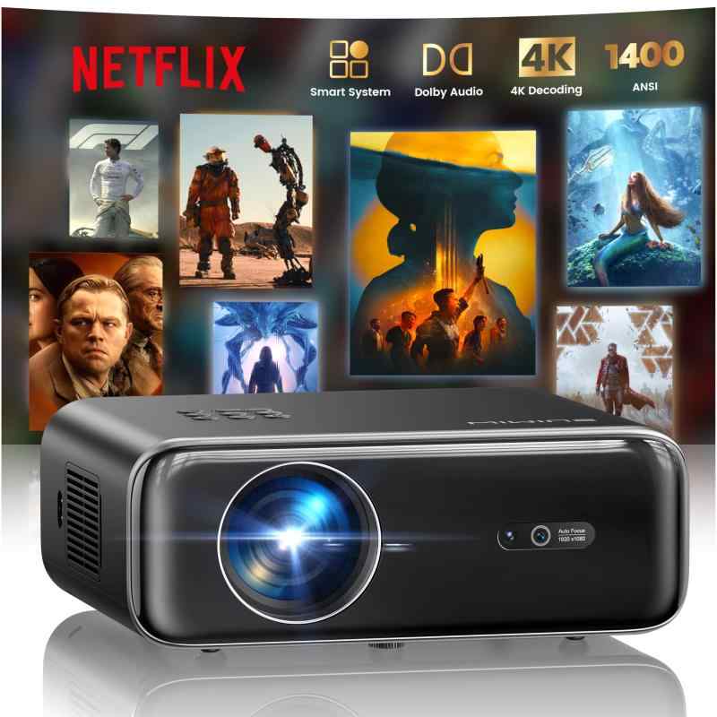 プロジェクター 4K 1400ASNI高輝度【Netflix&amp;36WDoIby対応】プロジェクター 家庭用 - 【自動フォーカス＆自動台形補正&amp;AI技術搭載】内蔵Netflix/YouTube/PrimeVideo HDR10 HDMI ｜ジョーマーケット
