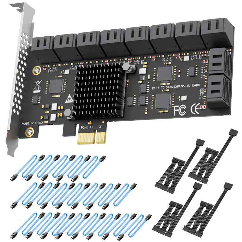 GLOTRENDS SA3120-C 20ポート 増設ボード PCIe X1 SATA拡張カード、SATAおよび電源ケーブル付き、Windows、Linux、Mac OS、NAS対応|ジョーマーケット