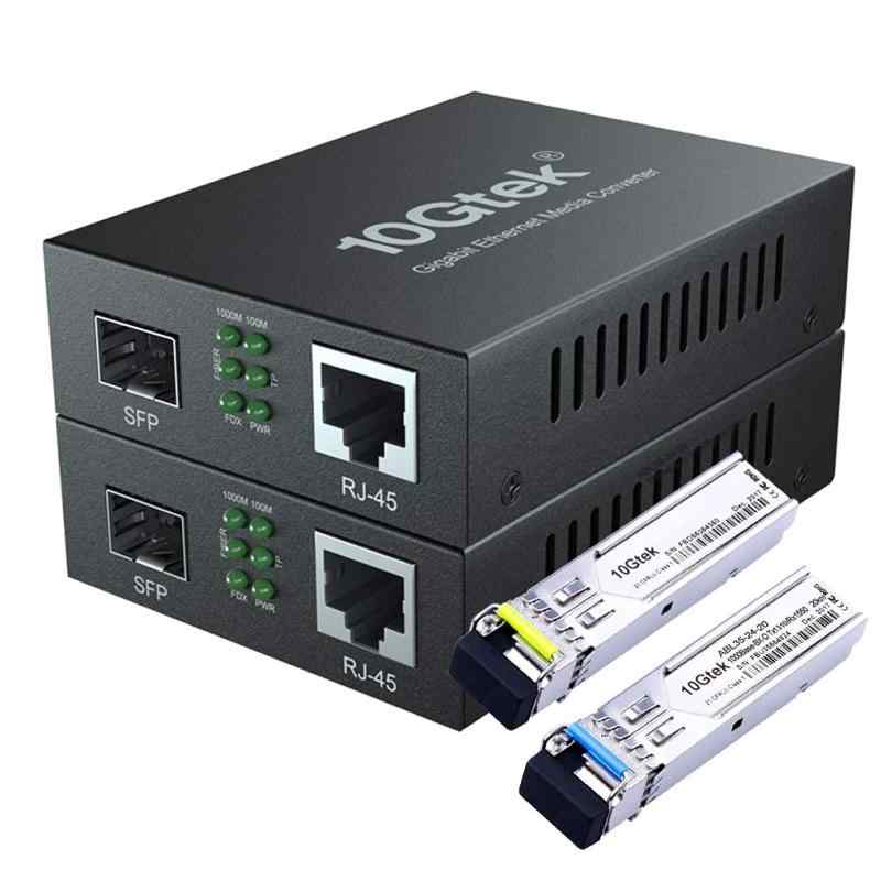 10Gtek ギガビット 光メディアコンバーター シングルモード LCファイバー 1.25Gb / s ペア10/100/1000MメディアコンバーターとBiDi 1000Base-LX SFPモジュール セット（1310 / 1550nm 20km）｜ジョーマーケット