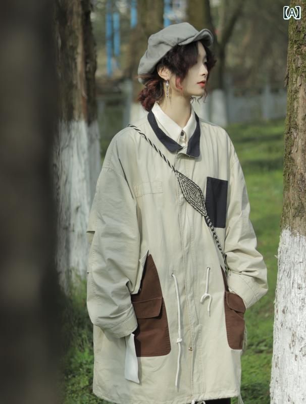 オシャレ マウンテン コート ファッション ミドル丈 レトロ 紳士服 シルエット コート ウインドブレーカー 男女兼用 服 春夏 韓国 シン|サンマイル