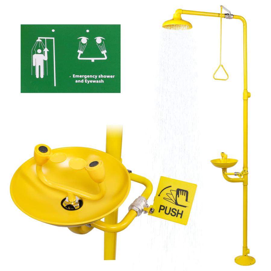 洗眼器 緊急洗眼器 アイウォッシュ 260mm 75 L/MIN 1秒出水 12 L/MIN スタンド式 シャワー 304#ステンレス ABS塗装 耐腐食 目を洗う 眼
