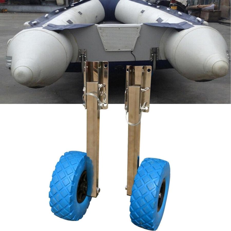ボートドーリー 跳ね上げ式 ステンレス製 カヤック ドーリー 跳ね上げ時傾斜式 小型ボート 青タイヤ ノーパンク 耐荷重 150kg パンクレ
