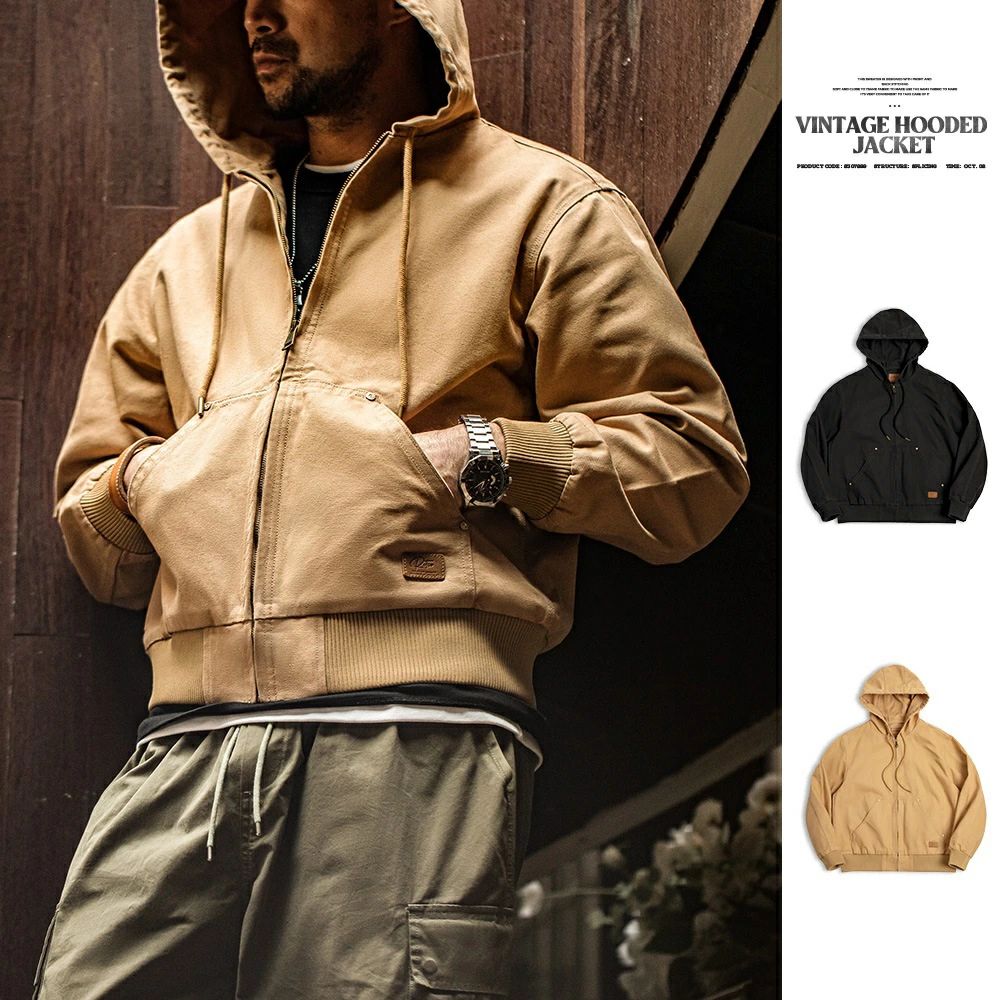 秋冬 VINTAGE HOODED JACKET J130 ヴィンテージ  ボンネット付き添い人アメカジ 帆布 メンズ上衣 新品未当て嵌めるＳ～ＸＸＬ カーキ