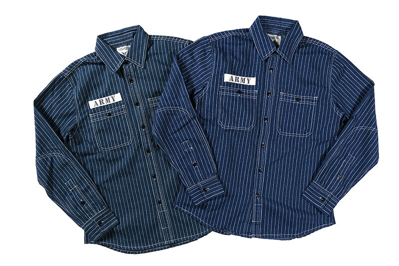 ヴィンテージ 細工物 コットンピンストライプデニム長袖プルオーバー ダンガリーアメカジ レトロwork shirt Ｓ～XL