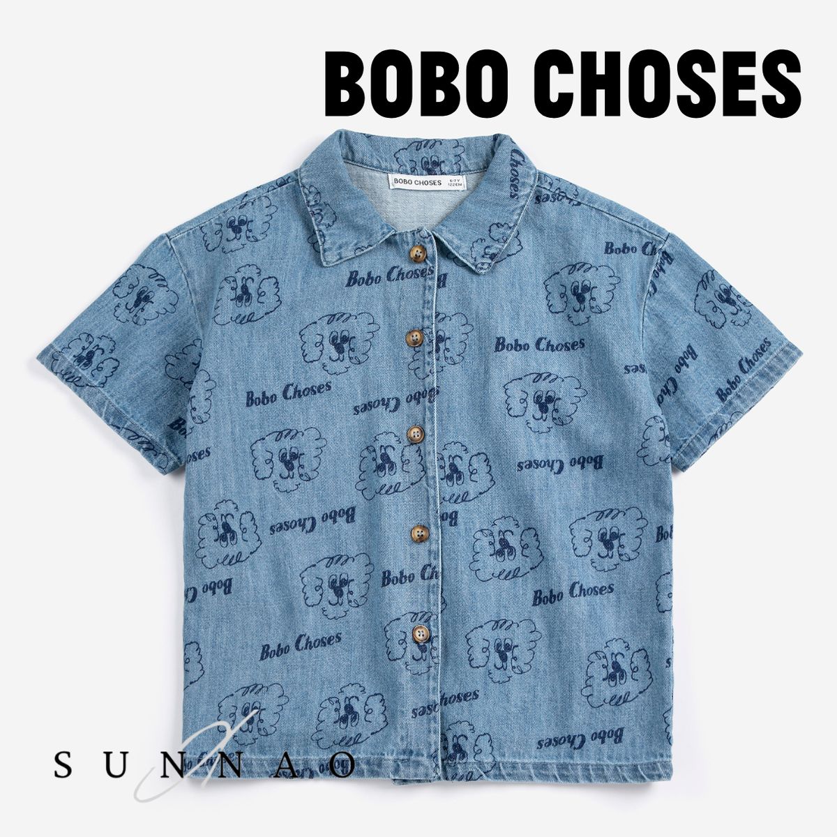＜BOBO CHOSES＞ Pickle The Dog all over denim shirt