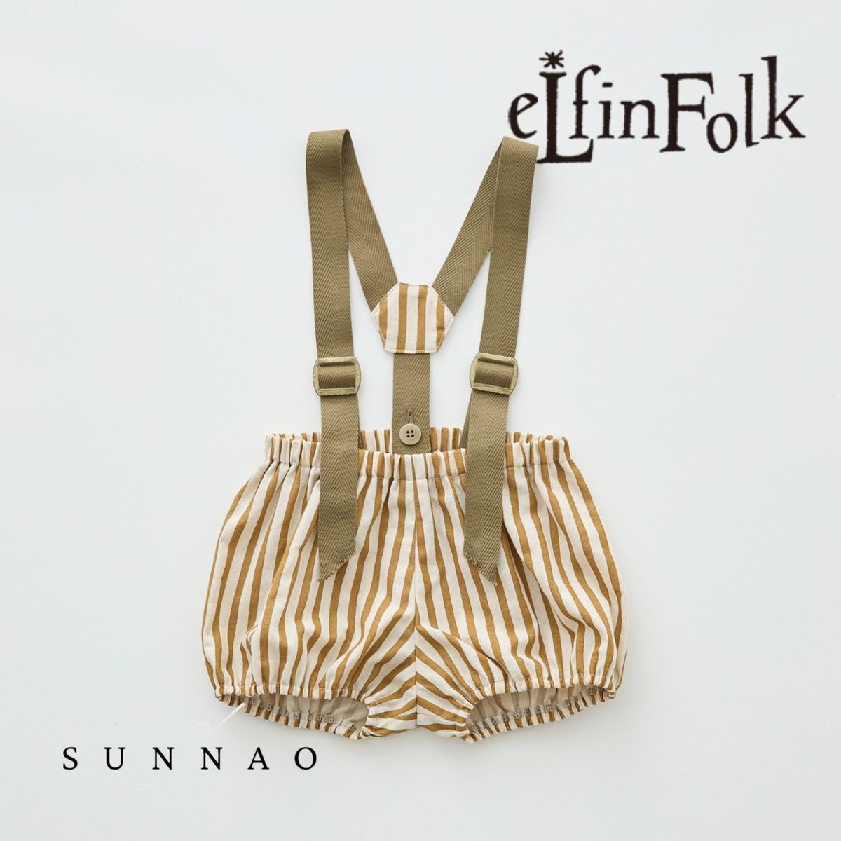 ＜eLfinFolk＞ C/L Stripe Suspenders Bloomers - camel