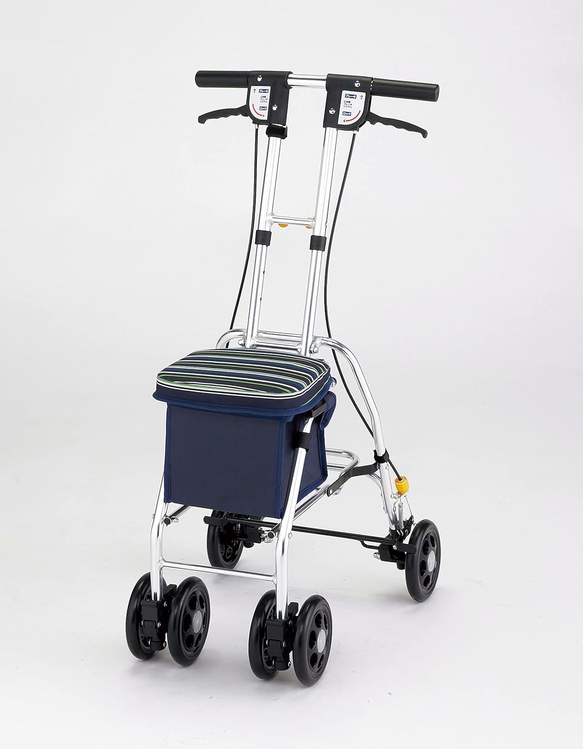 マキテック シルバーカー レジエ ストライプネイビー SX-4SN ハンドブレーキ コンパクト おしゃれ かわいい 歩行サポート 高齢者 健康 歩行 ケア 介護