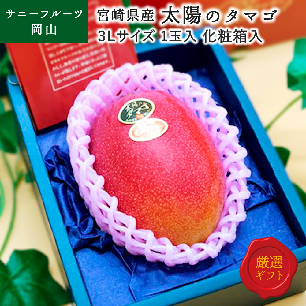 太陽のタマゴ 完熟マンゴー 3L  1玉入 宮崎県産 化粧箱入 贈答用 フルーツ サニーフルーツ岡山  送料無料 (北海道・沖縄・離島の方は別途送料1500円がかかります)