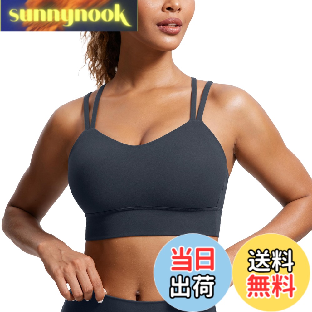 【送料無料】[CRZ YOGA] スポーツブラ ノンワイヤー クロスバック ダブルスパゲッティストラップ モールドカップ ヨガブラ ヨガブラトップ ヨガウェア Butterluxe ダークネイビー L