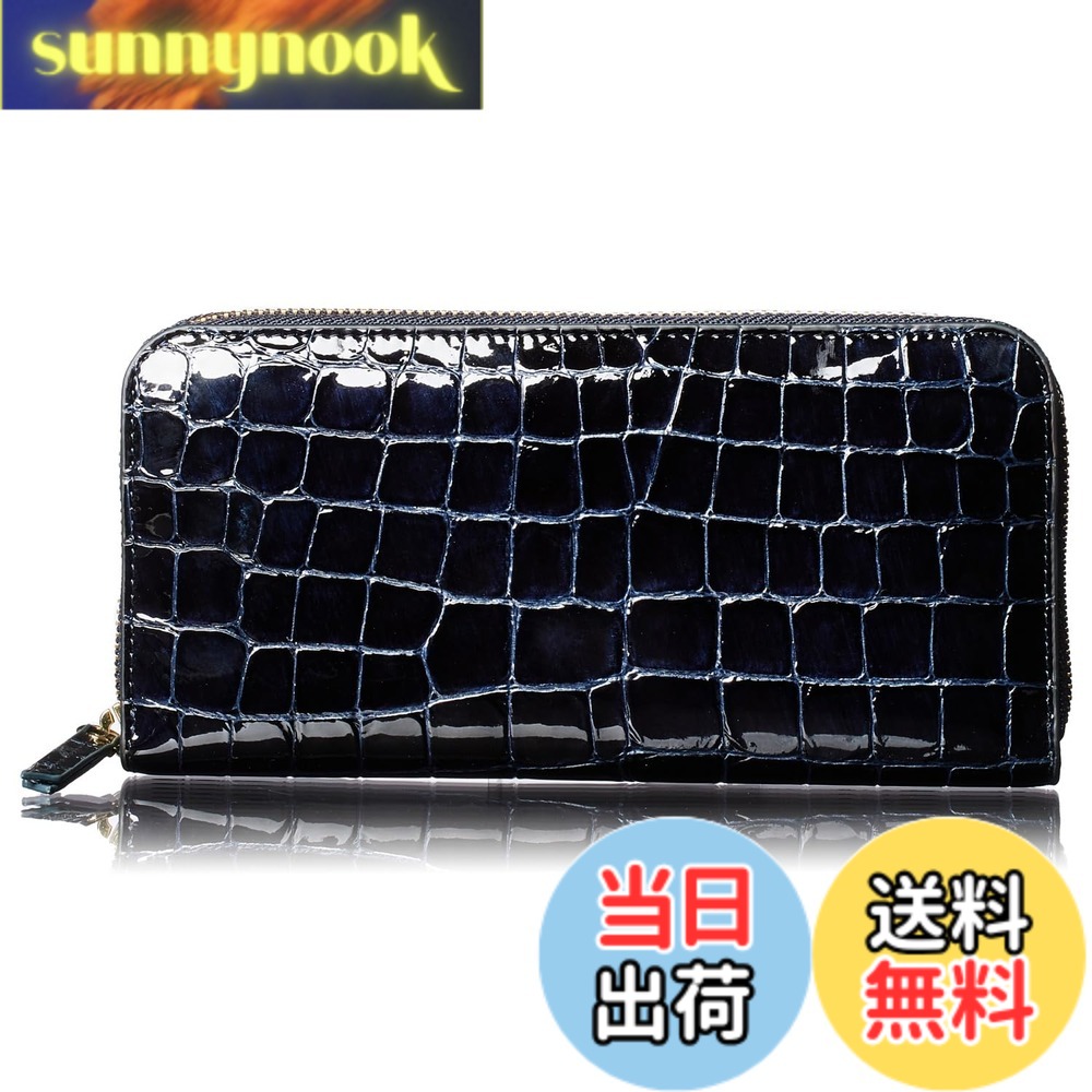 【貨物輸送無料】[FRANCK ROSSINI] イタリア共和国 製 牛皮 enamel croco レディース 長金入れ 縦型 歌留多 保持者 20枚納める可 母の日 差し上げ物 差し上げ物 箱 入り口・入口(Navy)