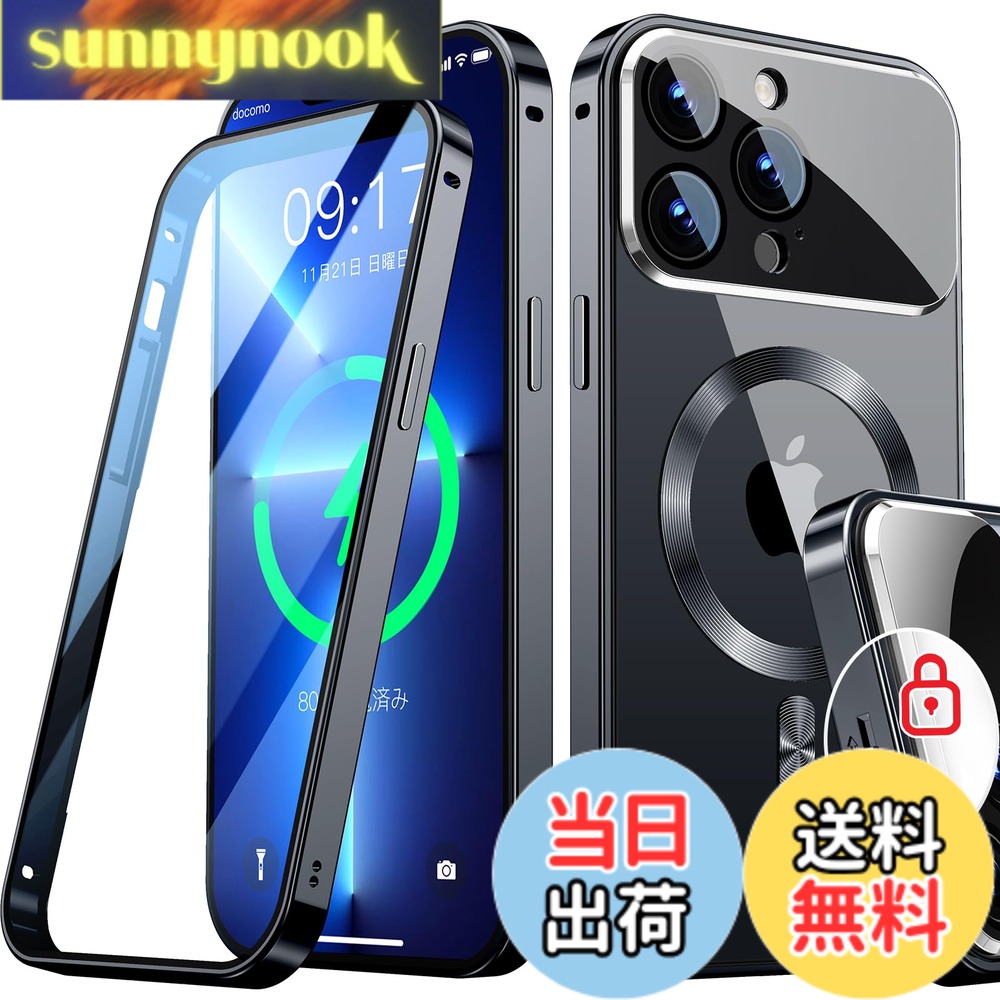 【送料無料】Rosycover【新次元の一体型レンズ・メカニカルロック】iPhone 13 Pro Max 用の ケース Mag-safe対応[360°全面保護・両面強化ガラス][本体の色・CD Mag-safeリング]マグセーフ ワイヤレス充電対応 ストラップホール付き アルミ合金バンパース アイホン13プロ