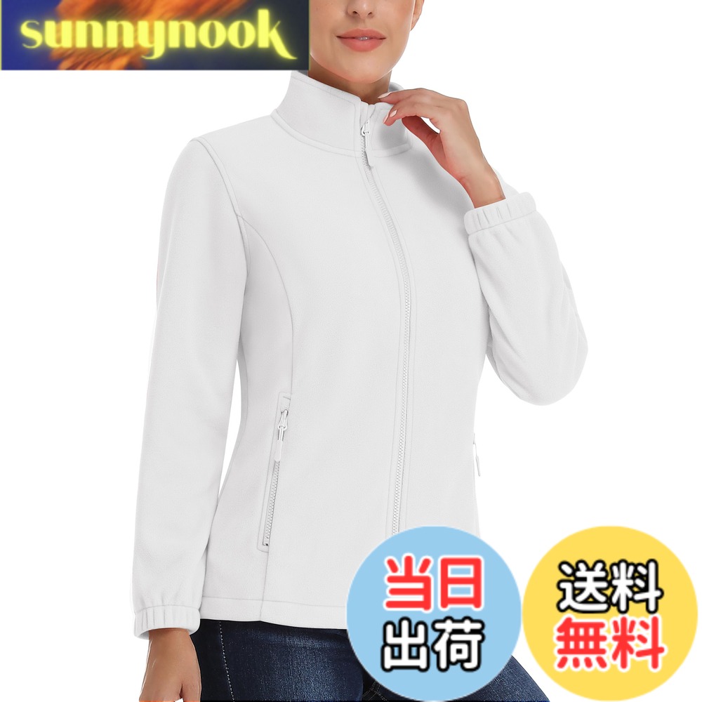 【送料無料】[KEFITEVD] フリース レディース 軽量 防寒 ミドルレイヤージャケット 秋 登山服 秋冬 ホワイト L