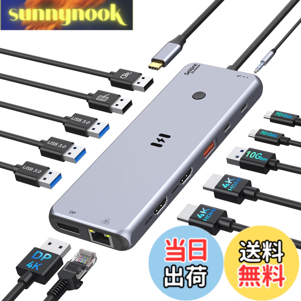 【送料無料】USB C ハブ ドッキングステーション hdmi 2ポート 4画面拡張可能 4K対応 100W 急速充電 Displayport VGA 2 USB A 2.0 MacBook Pro/Air 2020 Dell XPS 13/15 Lenovo Yoga HPなどタイプC機種に対応 色：シルバー、サイズ：13in1