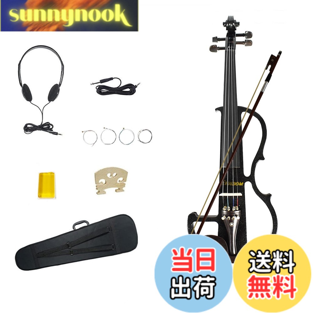 【送料無料】Ennbom エレキヴァイオリン エボニー サイレント バイオリン 4/4 つや 初心者入門セット 色:キラキラブラック|sunnynook