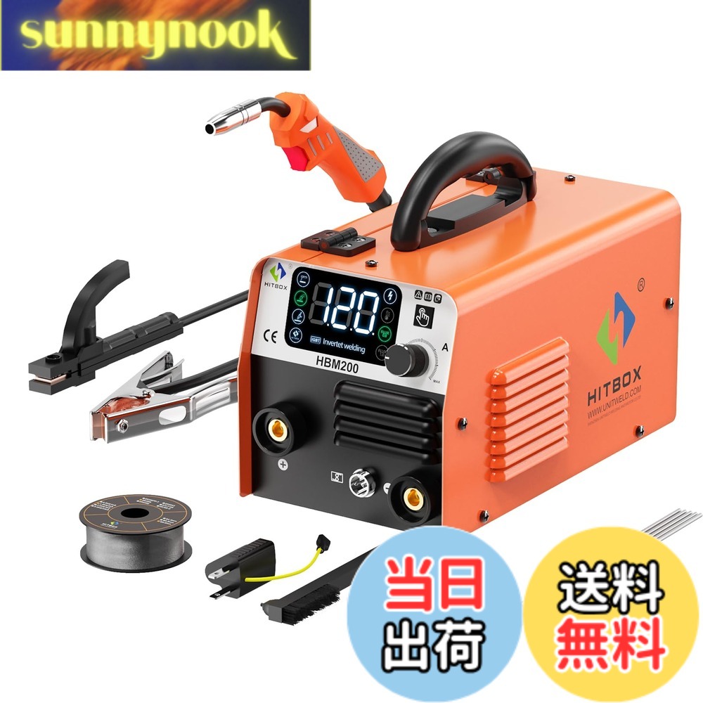 【貨物輸送無料】HITBOX 半自動小銃溶接機 100V 200A 溶接機 1台3役 ノン屁っ放りMIG 円弧溶接 LIFT TIG はたご屋取り替えっこ直流 液晶見せびらかす MIG溶接 DIY 未経験者向け 軽さ 身寄り用/小型溶接機 日本語取りまわし言いあらわす検面調書 HBM200 色：黒いこと