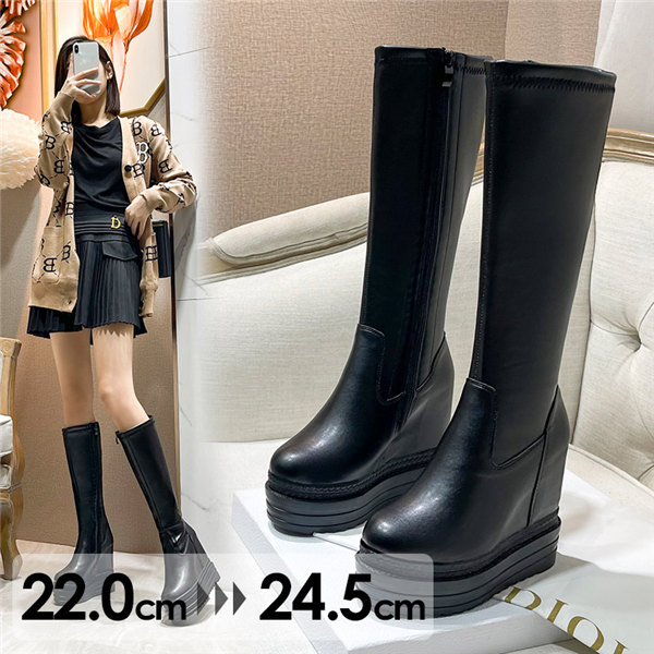 楽天市場】ブーツ ロングブーツ レザー ウェッジソール ウェッジ