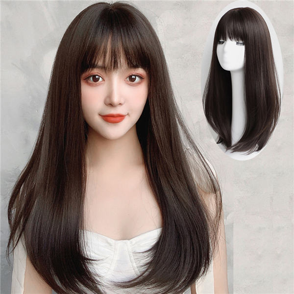 人毛100% フルウィッグ 医療用 ロング ストレート 茶髪 ブラウン 35cm dp053d4_1.jpg