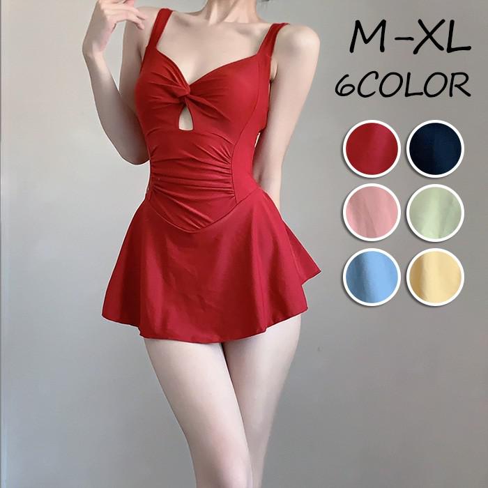 【6color】ワンピース水着 レディース ノースリーブ リボン パッド付き セクシー フリル 水着 肩出し 着痩せ 水着 学生 ワイヤーなし 小柄 コスプレ 衣装 撮影 写真用 映える 温泉 プール ビーチ レッド ブラック ピンク グリーン ブルー イエロー M L 2L df012lclcx0