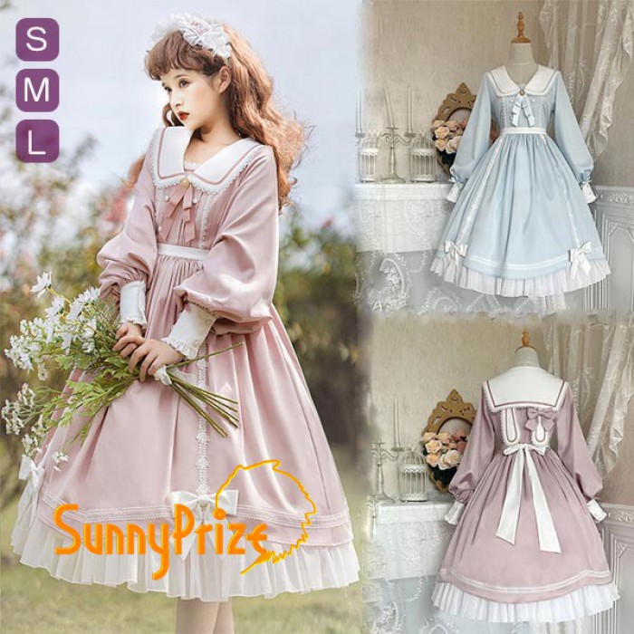 ゴスロリ ロリータ 上下セット メイド服 コスプレ衣装 ロング ショート Aライン ハイウエストスカート コスチューム リボン パフスリーブ 長袖 袖付き クリスマス ハロウィン 仮装 学園祭 文化祭 シスター 合唱 イベントdn028m3m3m7