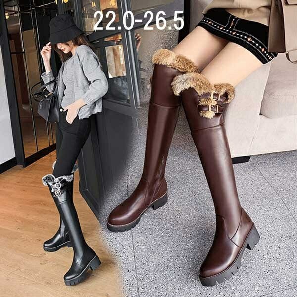 楽天市場】ニーハイブーツ ボア 裏起毛 ブラウン ブラック ロング