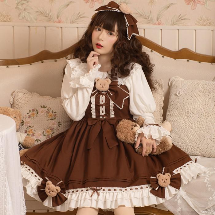 衣装 ロリータ 熊 お召しもの コスプレお召しもの 赤銅色 前掛けスコート トップ 長袖 レトロ 中劃期 九重の天風 貴族階級風 シュロの葉 フラウンス 森御姉さん レディース 御姉さん 御姉さん ゆめ愛くるしげ 萌え シュロの葉 女装 寄りあい 流行り物 aa143zbzbx0