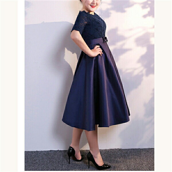 上品 パーティードレス 30代 ネイビー 結婚式 5l 袖あり 大量注文にも対応しています ネイビー ミモレ丈 代引き不可レディースファッション 袖あり パーティードレス ひざ下 結婚式 ひざ下 ドレス レース ミモレ丈 レース お呼ばれ 代 30代 40代 50代 5l