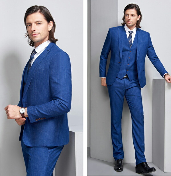 【サイズ有S/M/L/XL/2XL/3XL/4XL】縦縞メンズスーツスリム肩パッドあり1ツボタンビジネススーツsuitセットアップスーツビジネススーツ紳士メンズフォーマルスーツ大きいサイズ結婚式成人式ブルースーツグレースーツdg667f0f0f0/代引き不可