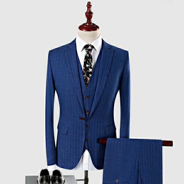 【サイズ有S/M/L/XL/2XL/3XL/4XL】縦縞メンズスーツスリム肩パッドあり1ツボタンビジネススーツsuitセットアップスーツビジネススーツ紳士メンズフォーマルスーツ大きいサイズ結婚式成人式ブルースーツグレースーツdg667f0f0f0/代引き不可