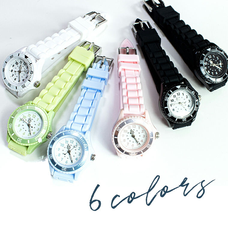 楽天市場 シリコンラバーバンドのユニセックス腕時計 三針 レディース メンズ パステルカラー ホワイト ブラック グリーン ピンク ブルー クオーツ 日本製ムーブメント 男女兼用 女性用ウォッチ おしゃれ ビジネス カジュアル コラソン Sunny Side