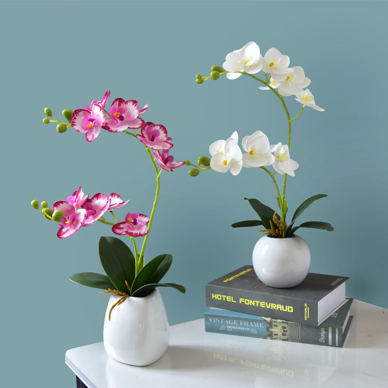 造花、観葉植物 造花 ポットの人工蘭造花胡蝶蘭鮮やかでリアルなシルク造花盆栽家庭用居間用アレンジメント 花瓶セット、リアル おしゃれ 卓上 玄関