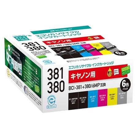 【ポイントアップ中！】【即納】 キャノンインク（リサイクルインク／エコリカ製） BCI-381+380/6MP(BCI-380PGBK,BCI-381BK,BCI-381C,BCI381M,BCI-381Y,BCI-381GY/６色セット) 【対応】【安心保証】【送料無料】