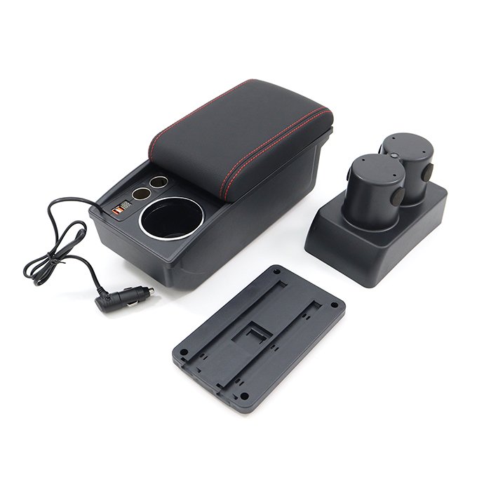 ジムニーJB23WJB43WAタイプUSB付きアームレストレッドステッチPVCレザーセンターコンソールボックス後付け肘置きスズキジムニーシエラJB33Wジムニーワイド内装カスタムパーツ