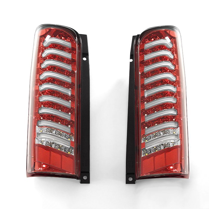 日産NV350キャラバン前期E26フルLEDフルファイバーテールランプ左右セットクリア×レッド外装ライトカスタムパーツE261型