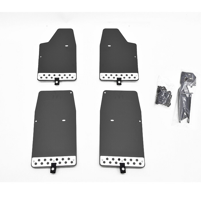 ジムニーJB23Wマッドフラップ一台分セットブラックロゴ無しアルミプレート付きフロントリア泥除けマッドガードスズキ外装カスタムパーツオフロード